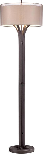 Franklin Iron Works Tristan Industrial Rustic 64" Tall Floor Lamp Standing with Smart Socket Deep Bronze Metal Sheer Tan Outer Textured Linen Inner Shade for Living Room Bedroom Office House Home