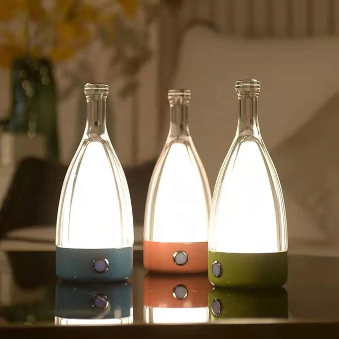 'Anna' Modern Table Lamp, Portable Wireless Bottle LED Light, Dimming Touch Control Switch, USB Rechargeable, Stylish Light for Home, Office, Hotel and Restaurant (Red)