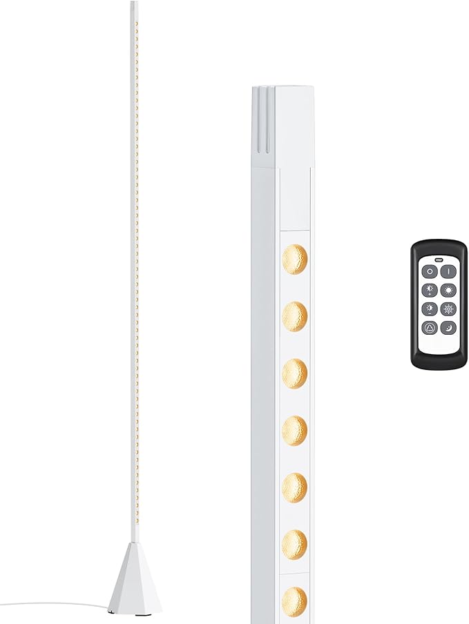 EDISHINE LED Corner Floor Lamp, New Gesture Control Dimmable Corner Light with Remote Control, 3000K-6000K Eye Caring Standing Lamp, Modern Minimalist Lit Lamp for Bedroom, Living Room, Office, White