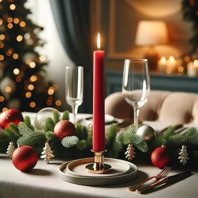 12-Inch Tall Dripless Taper Candles Set of 4 - Red Tapered Candles, Perfect for Christmas - Smokeless, Unscented, Long Burning - Hand Poured, Colored Tall Candlesticks - Bright Red