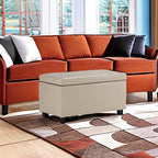 SIMPLIHOME Cosmopolitan Storage Ottoman - 34 inch Wide Upholstered Vegan Leather Rectangle Storage Ottoman Bench in Satin Cream, Transitional Tufted Ottoman for Living Room with Lift-Up Lid