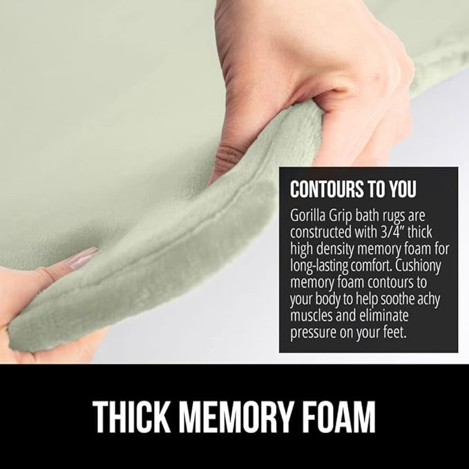 GORILLA GRIP Memory Foam Bath Mat, Soft Absorbent Velvet Bathroom Mats, Durable Dots on Underside, Machine Washable Bathmat, Carpet Rug Room Decor for Shower Tub Floor RV, 24x17 Rugs, Sage
