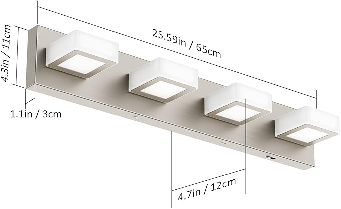 Ralbay 5 Color Temperature Brushed Nickel Vanity Lights for Bathroom 4 Lights Dimmable Acrylic Modern LED Brushed Nickel Bathroom Lighting Fixtures