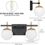 Bathroom Light Fixtures Over Mirror, Black and Gold Mid Century Modern Bathroom Vanity Light Fixtures with Milky Glass Shade 2-Light Globe Sconces Wall Lighting for Living Room Hallway