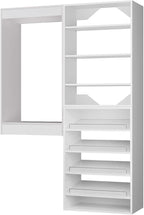 ROOMTEC Modular Closet System, 55" Wall Mounted Closet Organizer with Hanging Rods and Shoe Shelf, Wooden Tower for Walk-In Closets, Wardrobe Storage Kit, White