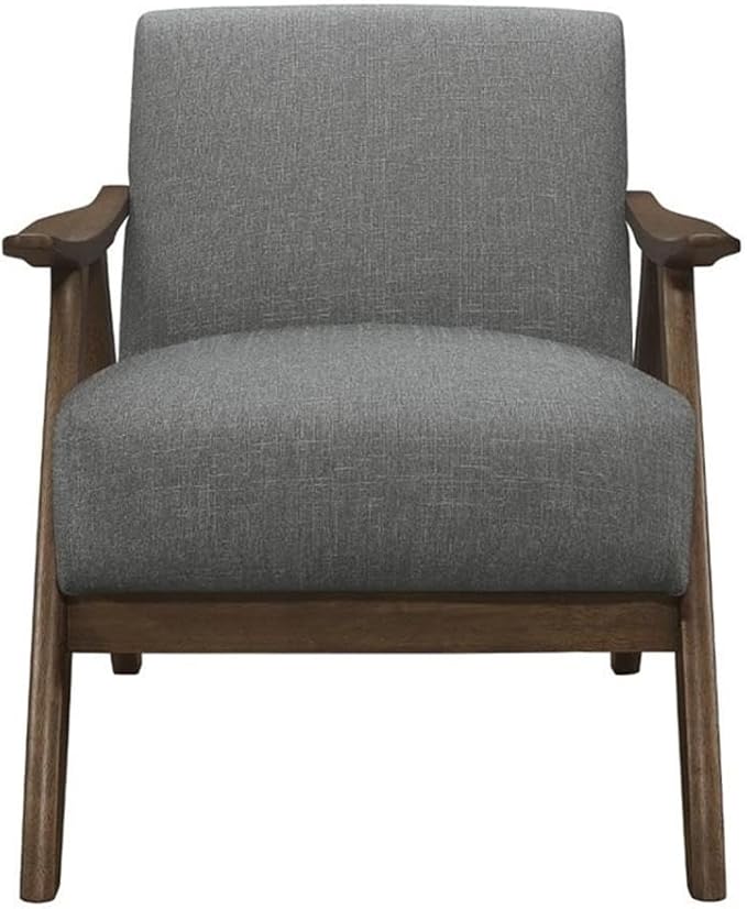 Lexicon Mid Century Modern Accent Chair with Solid Wood Frame in Walnut Finish, Upholstered Living Room Lounge Arm Chair, Thick and Comfy Innerspring Seat Cushion, Linen-Look Fabric, Gray