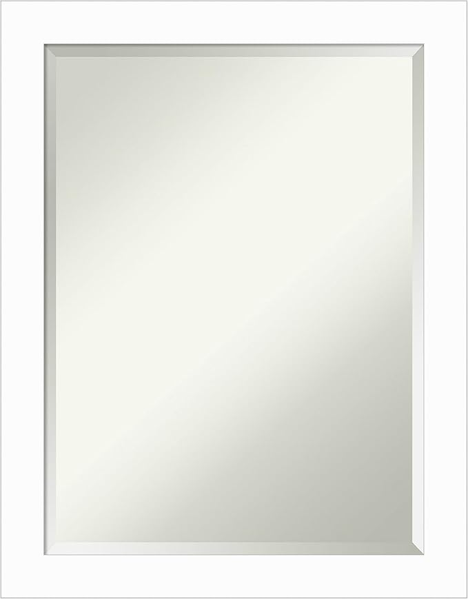 Amanti Art White Wall Mirror 27x21 Basic White Narrow Rectangle Bathroom Mirror for Wall Decor Living Room, Medium Casual Wood Frame, Hangs Horizonally and Vertically, Bathroom Decor, Beveled Edge
