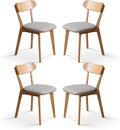 100% Solid Oak Dining Chairs, Mid Century Modern Dining Chair with Curved Backrest, Fabric Upholstered Dining Chairs for Kitchen, Study, Living Room (4, Original Wood-Gray Cushion)
