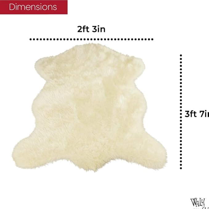 Silky Soft Faux Fur Rug, 5 ft. x 7 ft. Ivory Fluffy Rug, Made in France, Sheepskin Area Rug, Shaggy Rug for Living Room, Bedroom, Kid's Room, or Nursery, Home Décor Accent with with Non-Slip Backing