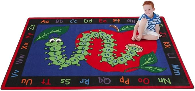 KIDCARPET.COM Learn with Inchworm Rectangle Classroom Rug | Bordered Area Rug for Preschool Daycare Learning, 4' x 6'