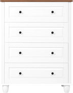 4-Drawer White Storage Cabinet, Wide Dresser with Brushed Metal Handles, Modern Organizer for Living Room, Hallway, Office, Entryway