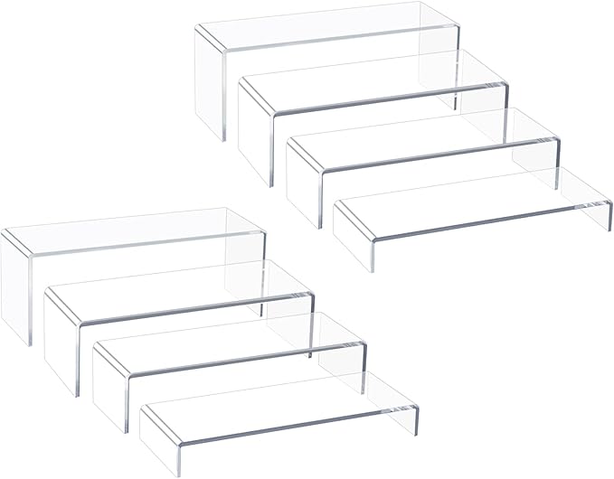 Acrylic Display Riser Stand,5mm Thickness, 12'' Length Tier Display Stands, Thickened to 0.2''(5mm) Acrylic Shelf Risers for Perfume Display,Risers for Buffet Table,Cupcake Stand,Pop Figurines,Tumbler,Food,8Pcs