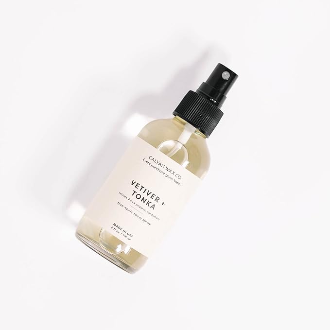 Calyan Wax Co. Vetiver & Tonka Room Spray - Non Toxic Air Freshener - Natural Room Deodorizer with Essential Oils - Air Freshener Spray for Home - 4 fl oz