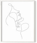 Minimalist Face to Face Wall Art Two Portraits Continuous Line Drawing 8x10 Inch Oak Wood White Framed Modern Aesthetic Profile Print for Bedroom Decor