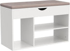 Apicizon 31 Inches Storage Bench, Shoe Bench with Flip Top Storage Space and Padded Cushion, Wooden Entryway Bench for Entryway, Living Room, 2-Tier Shoe Rack Organizer, White