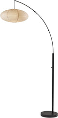 Adesso Arc Floor Lamp, 80” Tall Black Base, Oval Off-White Paper Shade – Convenient Overhead Lighting for Living Room, Nursery, Bedroom or Office