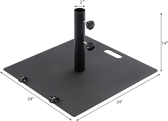 Heavy Duty Patio Umbrella Base with Wheels, Outdoor Umbrella Stand for Market Umbrellas, Square Steel Base, Wind-Resistant, Sturdy for Deck, Poolside, Balcony, Black