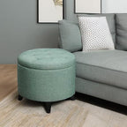 Convenience Concepts Designs4Comfort Round Storage Ottoman 19.75" - Versatile Contemporary Foot Stool for Living Room, Office, Green Fabric