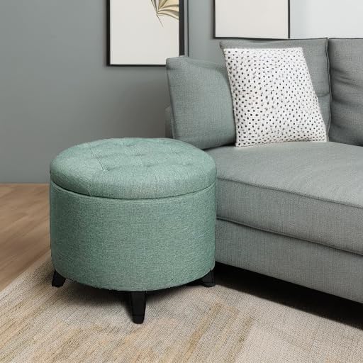 Convenience Concepts Designs4Comfort Round Storage Ottoman 19.75" - Versatile Contemporary Foot Stool for Living Room, Office, Green Fabric