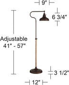 Franklin Iron Works Ferris Industrial Rustic Farmhouse Pharmacy Floor Lamp with USB Charging Port 57" Tall Bronze Faux Wood Grain Adjustable Metal Shade for Living Room Reading Bedroom Office House