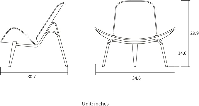 Hans Wegner Style Three-Legged Shell Chair Ash Plywood Accent Chair with Black Faux Leather Upholstery Living Room Furniture Mid-Century Modern Shell Chair - Walnut Wood - Black