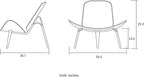 Hans Wegner Style Three- Legged Shell Chair Ash Plywood White Faux Leather Accent Chair Living Room Furniture Mid-Century Modern Shell Chair (Wood Color-White)