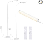 FRIDEKO HOME 2 Pack LED Floor Lamps with Remote, Dimmable Bright Reading Lamp for Crafts, Painting, Office, Bedroom, Flexible Gooseneck Standing Light, 4 Color Temperatures 1800LM Touch Control,White