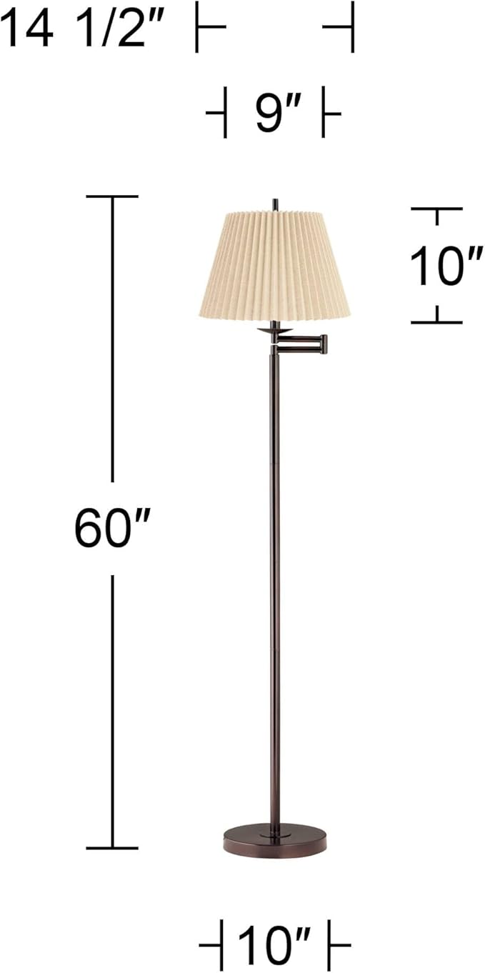 360 Lighting Modern 60" Tall Standing Floor Lamp Skinny Adjustable Swing Arm Pole Brown Metal Bronze Finish Living Room Bedroom House Reading Office Home Decor Entryway Dining Beige Pleated Shade