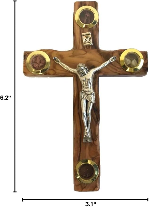 Holy Land Market Olive wood Cross from Bethlehem with a Certificate and Lord prayer card (6.2 Inches), Brown