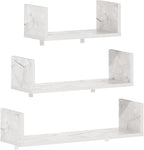 Furinno Rossi Bedroom Decor Wall Mounted Floating Display Shelves with Invisible Brackets, Set of 3, Marble White
