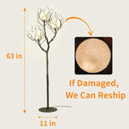 Tree Branch Floor Lamp for Living Room, 3-Light Gothic Moon Branch Floor Lamp, Wood Grain Resin & Metal Base for Farmhouse, Bedroom, Office,Halloween Decor(63")