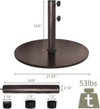 EliteShade USA Up to 140 lbs Round Umbrella Base Steel Plate Stand Market Patio Outdoor Heavy Duty Umbrella Holder, Bonus 18" Round Weight Sand Bag (Sand is not Included), Reddish-Brown