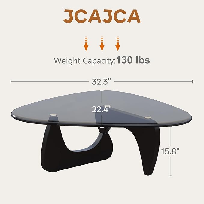 Coffee Table for Living Room Mid Century Modern Center Small Table with Glass Top and Wood, Black Brown