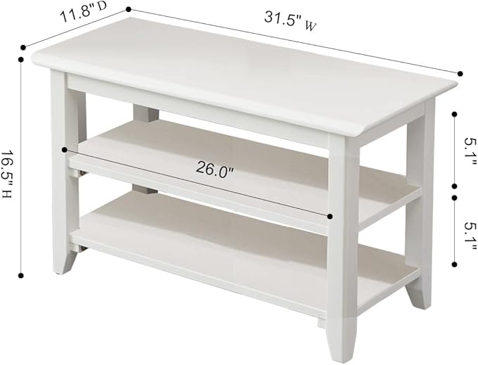 Shoe Rack Bench for Entryway with Storage, 32", 3-Tier Wooden Shoe Bench for Hallway, Front Door, Entrance, White