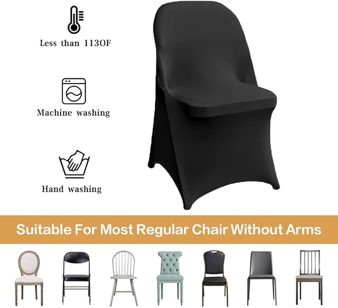 50 Pcs Black Folding Chair Cover Washable Removable Universal Fitted Chair Cover Protector for Wedding Party Banquet Holidays Celebration Decoration Chair Covers