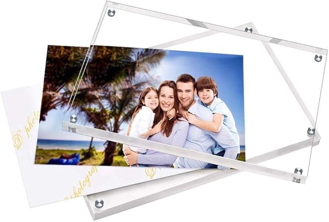 HELPLEX 5 Pack 4x4 Acrylic Picture Frames, 20mm Thicker Frameless Clear Frame Double Sided Magnetic Frame, Free Standing Desktop Display Stand Acrylic Frames