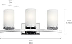 Kichler Crosby 23" Vanity Light in Chrome, 3-Light Contemporary Bathroom Light with Satin Etched Cased Opal Glass, (23" L x 8.75" H), 45497CH