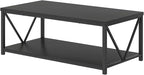 EXCEFUR Black Coffee Table, Modern Wood and Metal Living Room Table with Storage Shelf, 47 Inch