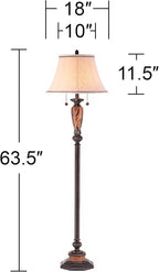 Kathy Ireland Sonnett Industrial Vintage Floor Lamp Standing 63 1/2" Tall Bronze Metal Faux Marble Ivory Linen Bell Shade for Living Room Reading House Bedroom Home Family Office