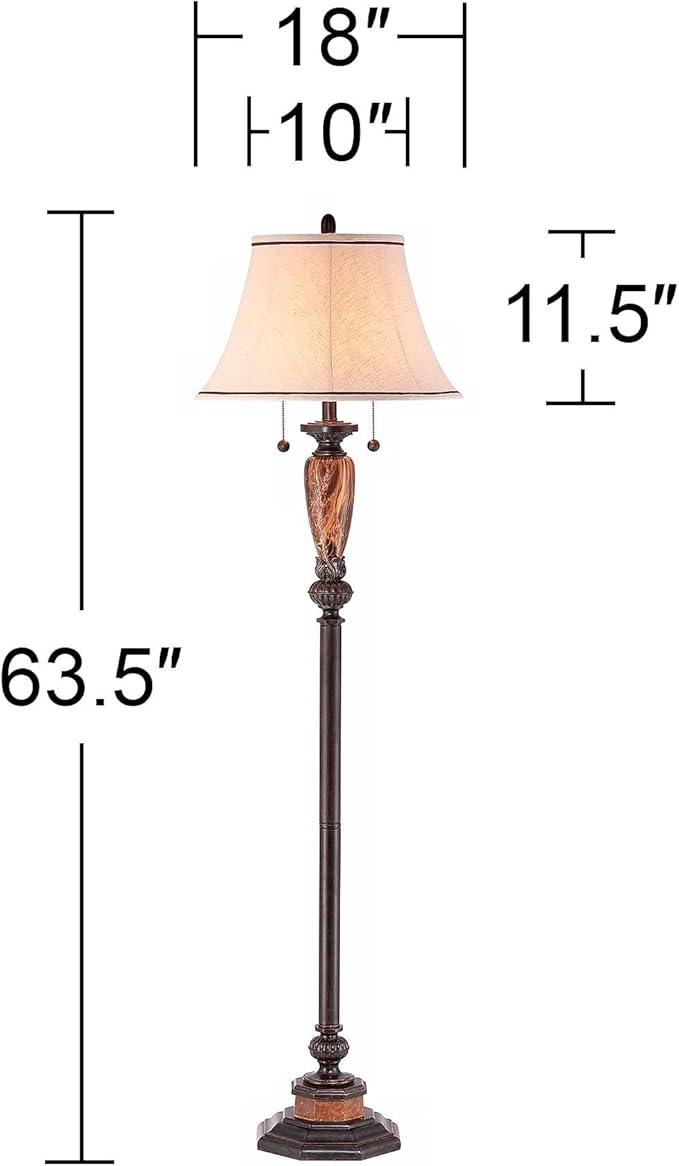 Kathy Ireland Sonnett Industrial Vintage Floor Lamp Standing 63 1/2" Tall Bronze Metal Faux Marble Ivory Linen Bell Shade for Living Room Reading House Bedroom Home Family Office