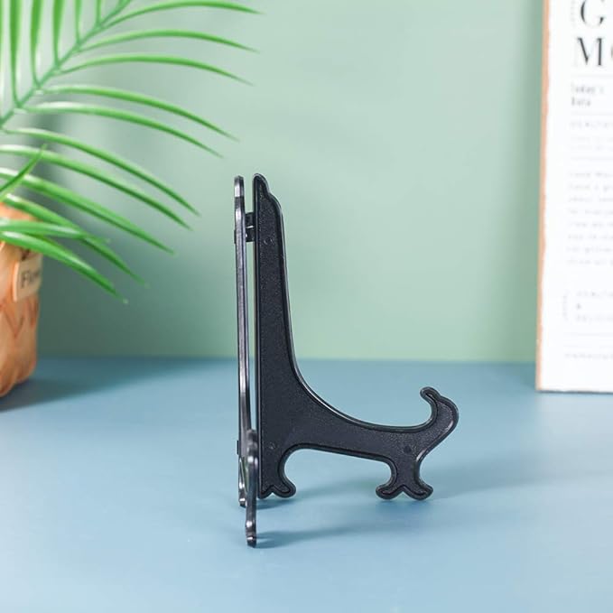 Artliving 7 Inch Black 12pcs/Set Plastic Easels Plate Display Stands Picture Frame Stand Holder
