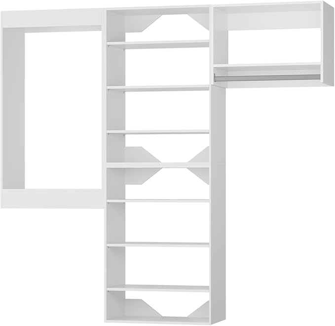 Modular Closet System, 66" Wide Closet Organizer System with Towers and Hanging, Wood Closet Tower Storage for Walk In Closets, Wall Mounted Wardrobe Organizer Kit System, Bedroom, White