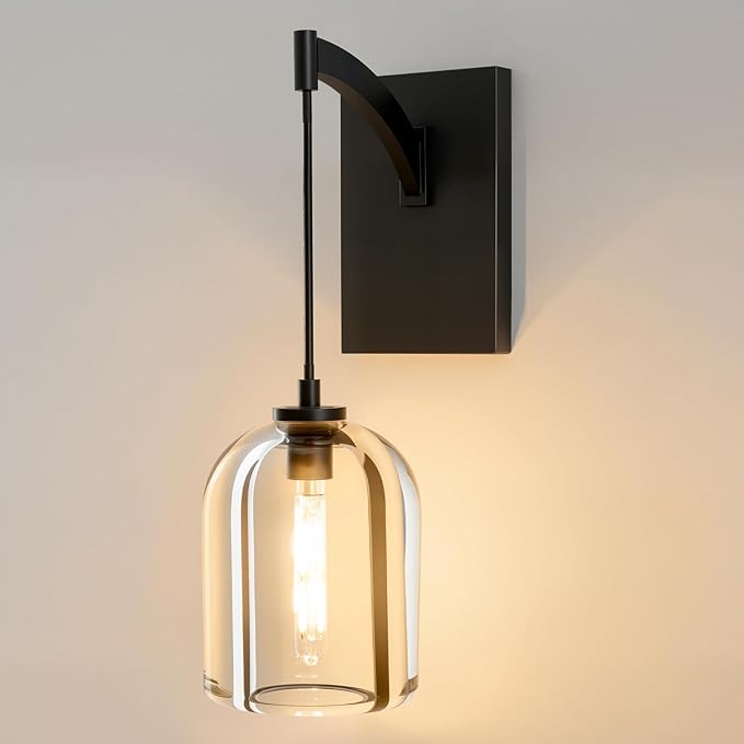 Crystal Brass Hemisphere Wall Sconce - Black Brushed Dimmable Sconces with Bulbs - Luxury Indoor Lighting Fixture - Modern Hanging Light Decor for Bedroom Living Room Bathroom Vanity Hallway