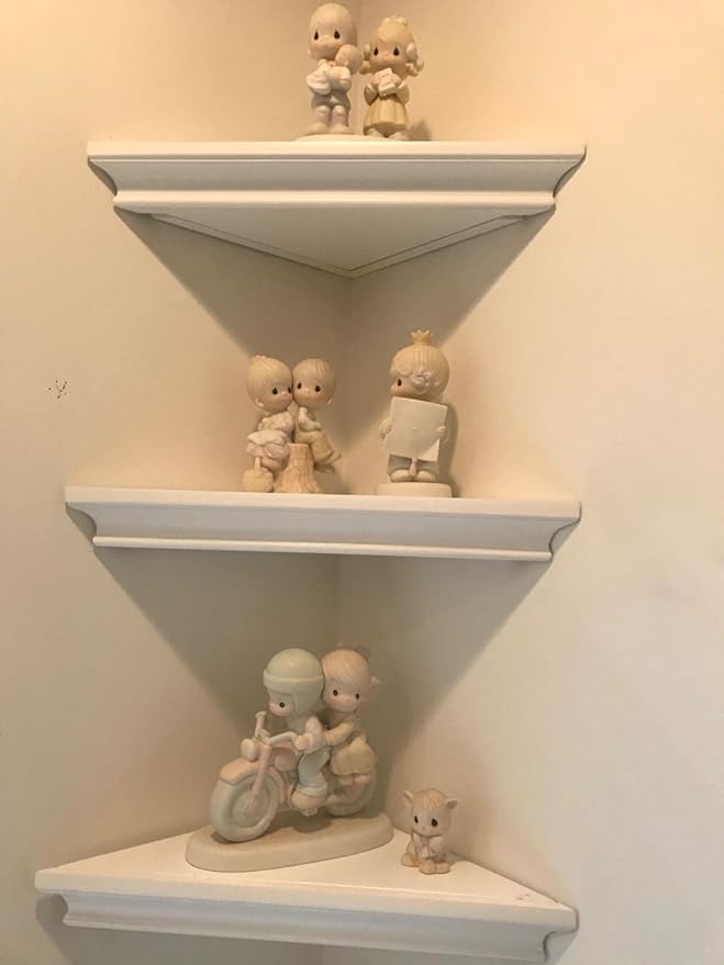 ZGZD White Corner Shelf Wall Mounted Storage Display Shelves for Home Decor, Set of 2