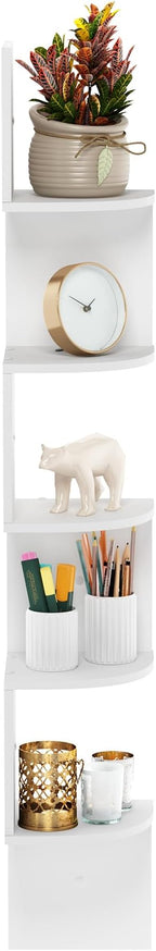 Furinno Rossi 5-Tier Wall Mount Floating Radial Corner Shelf, White