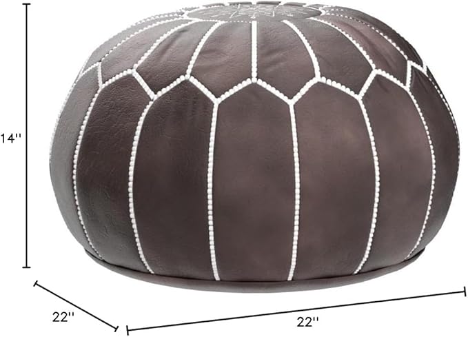 Poufs&Pillows Premium Moroccan Leather Pouf - Handmade - Delivered Stuffed - Ottoman, Footstool, Floor Cushion (Wood Brown)