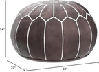 Poufs&Pillows Premium Moroccan Leather Pouf - Handmade - Delivered Stuffed - Ottoman, Footstool, Floor Cushion (Wood Brown)