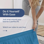 Wrap Around Dust Ruffle Bed Skirt - Denim Blue - Twin/Twin XL Size Beds with 24 Inch Drop - Elastic Strap - Adjustable Pleated Bedskirt with Brushed Fabric and Wrinkle Free - Women, Men, Kids & Teens