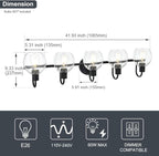 5-Lights Black Bathroom Vanity Light Fixtures Over Mirror, Modern Vanity Wall Sconce Lighting with Globe Seeded Glass Lampshades for Bedroom Kitchen Hallway