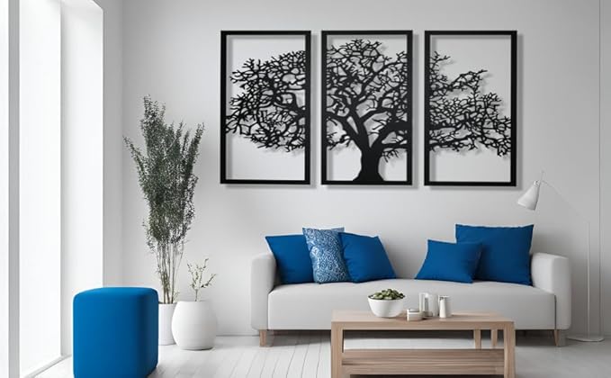 VAILLA Wood Wall Art Decor Wall Hanging Sculpture Modern Home Decoration 3 Panels Nature Wall Hangings Large Wooden Wall Arr 3D Textured Sculptures for Living Room Bedroom Office Dinnig Room (Tree of Life)